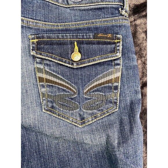 SEVEN 7 Capri Womens Size 6 Dark Wash Embroider Flap Pockets Blue Denim Jeans - Picture 7 of 13